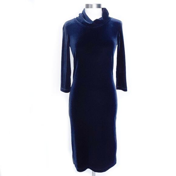 TOMMY HILFIGER Vintage y2K Blue Velvet Cowl Midi Pencil Dress - Picture 1 of 7